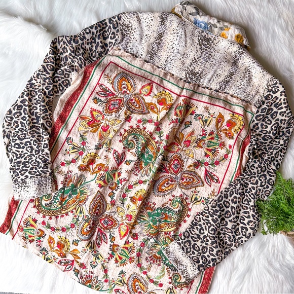 JOHN MARK Point Collar Long Sleeve EMBROIDERED LEOPARD BLOUSE Cheetah Tunic M - Picture 8 of 8